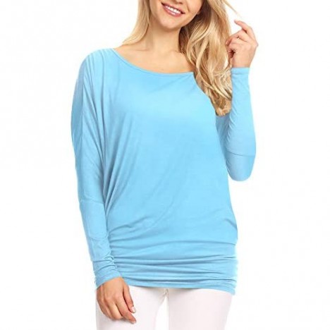 Lock and Love Women' s Flowy and Comfort Draped Long Sleeve Batwing Dolman top S-3XL Plus Size