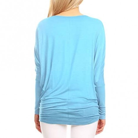 Lock and Love Women' s Flowy and Comfort Draped Long Sleeve Batwing Dolman top S-3XL Plus Size