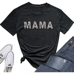 MUPAOLO Mama Shirt for Women Funny Casual Graphic Tees Summer Short Sleeve Mom Life T Shirt