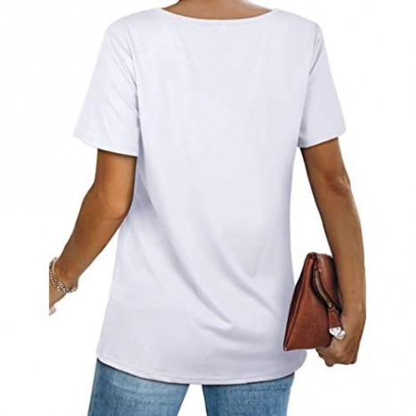 NSQTBA Womens Tshirts Short Sleeve Loose Fit U Neck T Shirts with Pocket