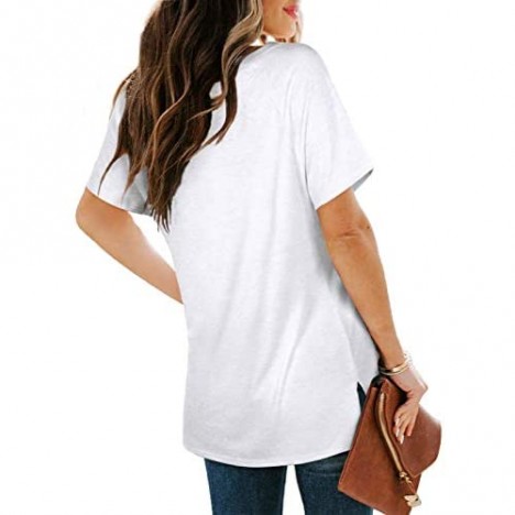 SAMPEEL Womens V Neck T Shirts Short Sleeve Summer Tops with Pocket