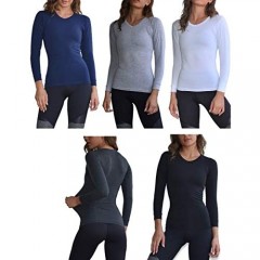 Sexy Basics Women's 5 Pack Casual & Active Basic Cotton Stretch Color Long Sleeve T-Shirt V- Neck Athletic Tops