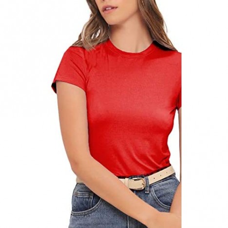 SheIn Women's Basic Plain Round Neck Short Sleeve Stretchy T-Shirts