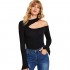 SheIn Women's Sexy One Shoulder Long Sleeve Slim Fit Cut Out Tee T-Shirts