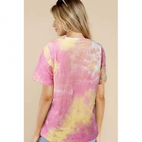Sofia's Choice Women Tiger Tee Shirt Short Sleeve Tie dye Graphic Round Neck Casual Cute Top