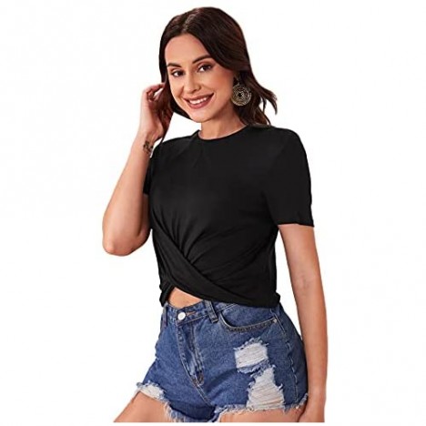 SweatyRocks Women's Casual Twist Front Short Sleeve Crop Top T-Shirt