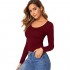 SweatyRocks Womens Long Sleeve Scoop Neck Basic Solid Slim fit Tee Shirt Top
