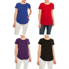 Urban Diction Pack of 4 Women's Loose Essential Solid Colors Basic Scoop Neck Tees