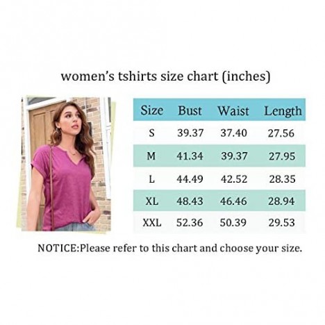 WIHOLL Womens V Neck T Shirts Rolled Short Sleeve Basic Summer Tops