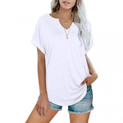 WIHOLL Womens V Neck T Shirts Rolled Short Sleeve Basic Summer Tops