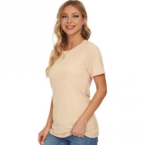 WNEEDU Womens T Shirts Short Sleeve Crewneck Loose Summer Tees Basic Tops