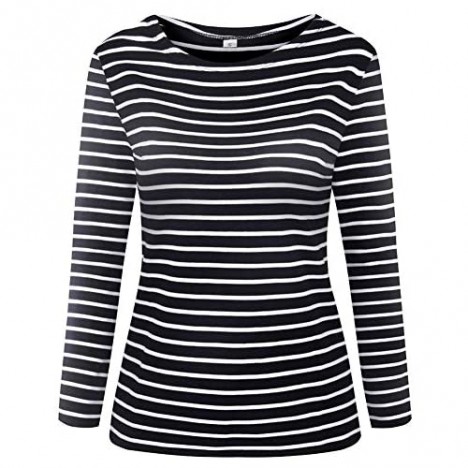 Women's Long Sleeve Striped T-Shirt Tee Shirt Tops Slim Fit Blouses