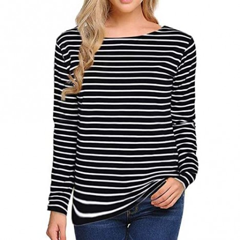 Women's Long Sleeve Striped T-Shirt Tee Shirt Tops Slim Fit Blouses