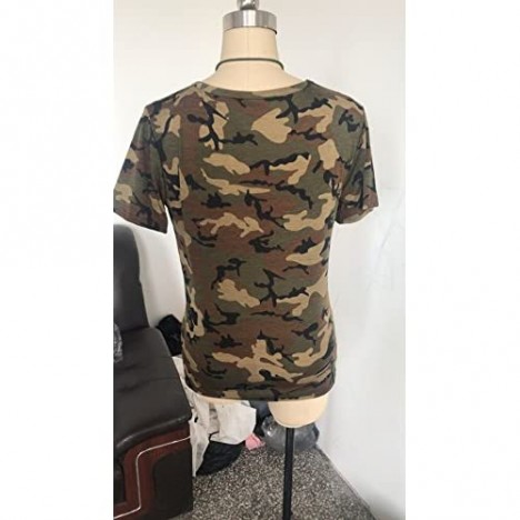 Women's Short Sleeves Camouflage Lace-up Casual Top Sexy Hollow Lace Up Shirt