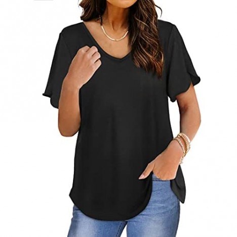 Womens Tshirts Short Sleeve V Neck Loose Fit Summer Casual Tops