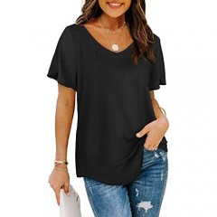 Womens Tshirts Short Sleeve V Neck Loose Fit Summer Casual Tops