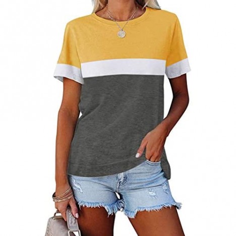 ZIWOCH Women's Summer Color Block Short Sleeve Tunic Tops Crew Neck Casual Basic Comfy Loose Fit T Shirts