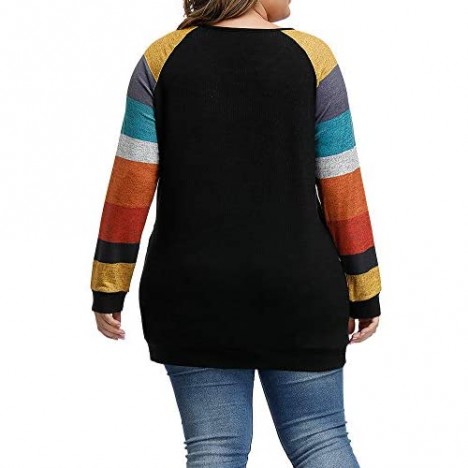 Allegrace Women's Plus Size Tunic Tops Lightweight Knit Long Sleeve Shirts Color Block Loose Tunics