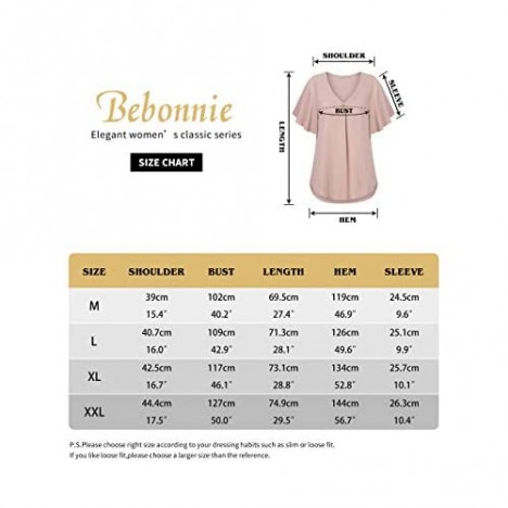 Bebonnie Womens Casual Summer Ruffle Sleeve V Neck Loose Fit Chiffon Blouse Tops