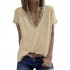 BLENCOT Women's Casual V Neck Lace Tops Short Sleeve Summer T Shirts Blouses