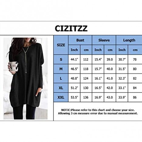CIZITZZ Women Gray Tunic Sweatshirt Long Shirt with Pockets for Women DGR XL