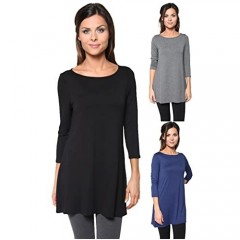 Free to Live 3 Pack Women's Loose Fit Long Elbow Sleeve Jersey Tunics