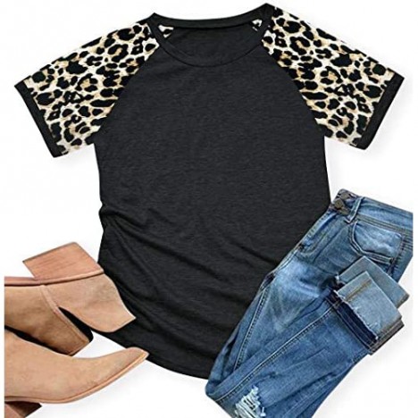 HARHAY Women's Leopard Print Color Block Tunic Round Neck Long Sleeve Shirts Striped Causal Blouses Tops