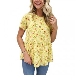 Hibluco Women's Short Sleeve Round Neck Floral Print Swing Tunic Top Blouse