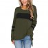 Hilltichu Womens Color Block Long Sleeve Shirt Pullover Round Neck Side Split High Low Tunic Tops