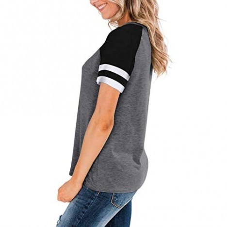 IHOT Womens Short Sleeve T Shirts Crewneck Color Block Workout Tee Casual Tunic Tops Athletic Tops
