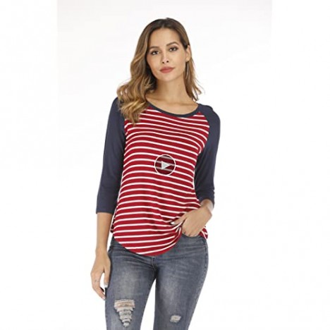 INFITTY Women's 3/4 Sleeve Raglan Striped T Shirt Baseball Tunic Tops Blouse