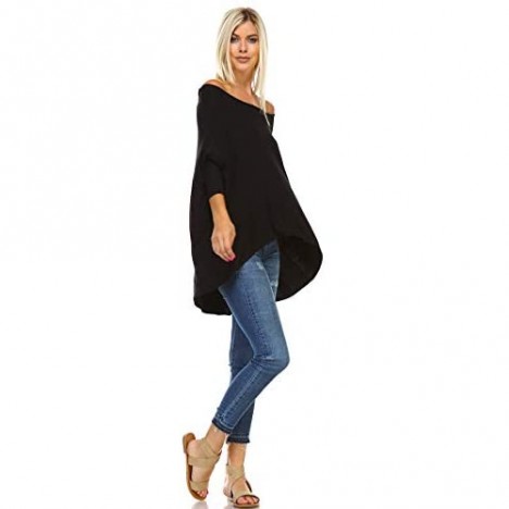 Isaac Liev Women's Tunic Top – Casual 3/4 Batwing Dolman Sleeve Off Shoulder Baggy Oversized Loose Fit Flowy T Shirt Blouse