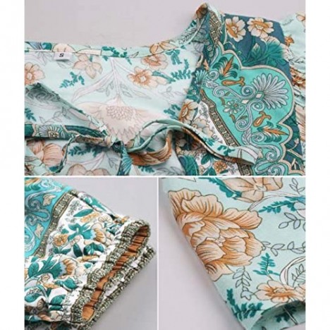 KAYWIDE Womens Tunic Tops Floral Printed V Neck Blouses Boho Beach Casual Long Sleeve Shirts