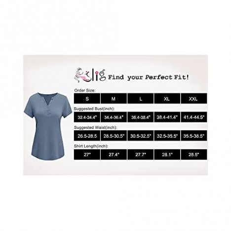 KILIG Women's Summer Short Sleeve T Shirts V Neck Button Loose Casual Henley Tunic Tops