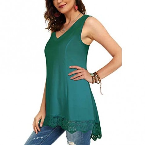 MUMUBREAL Women's Tunic Tops Summer Sleeveless V-Neck Lace Trim Tank Top Blouses