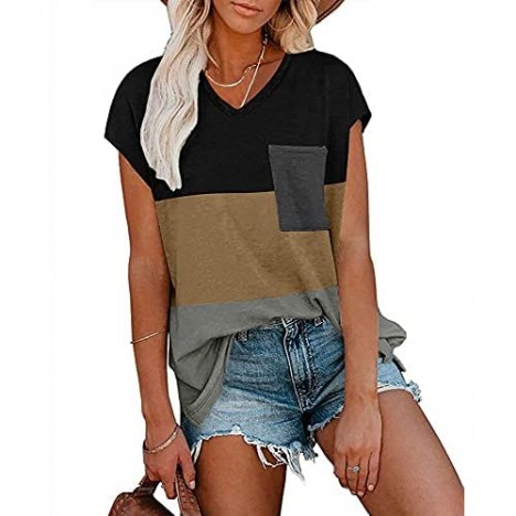 NANYUAYA Women's Short Sleeve Tunic Tops Summer Basic Loose Solid Color Shirts Casual Tee with Pocket