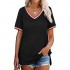 OWIN Women T Shirts V Neck Casual Side Split Short Sleeve Loose Fit Tunic Tops Summer Blouse