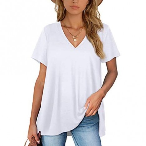 SAMPEEL Womens Shirts Short Sleeve Flowy Tops High Low Tunic V Neck Casual Loose Tshirts