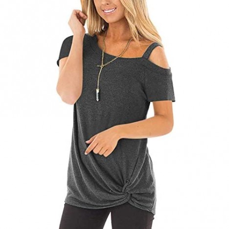 SHIBEVER Women's Tops Long/Short Sleeve Shirts Twist Knotted T Shirts Round Neck Tunic S-2XL