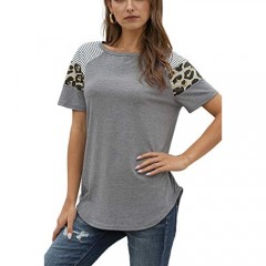 SWEET POISON Women Leopard Print Knotted Short Sleeve Off Shoulder Blouse Shirts Tops