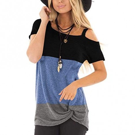 TEMOFON Women's Shirts Cold Shoulder Tops Summer Short Sleeve Knot Twist Front Blouse T-Shirt S-2XL