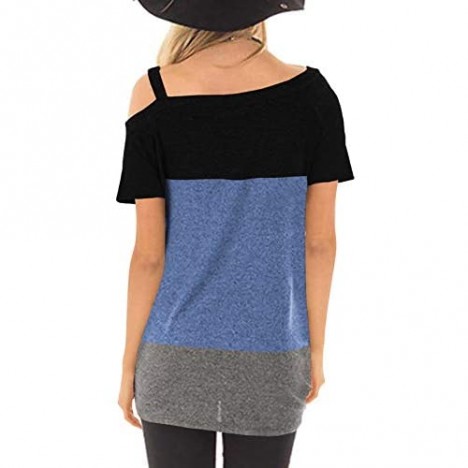 TEMOFON Women's Shirts Cold Shoulder Tops Summer Short Sleeve Knot Twist Front Blouse T-Shirt S-2XL