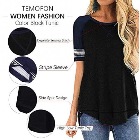 TEMOFON Women's Top Summer Short Sleeve Tops Crew Neck Casual Loose T-Shirts Blouse Tunic S-2XL