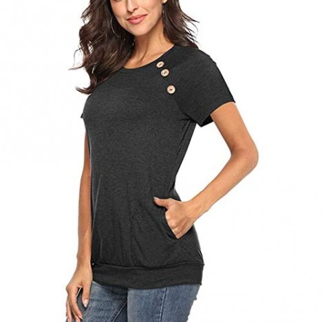 TEMOFON Women's Tops Cold Shoulder Short Sleeve Summer Casual T Shirts Tunic Top with Side Button S-2XL