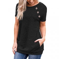 TEMOFON Women's Tops Cold Shoulder Short Sleeve Summer Casual T Shirts Tunic Top with Side Button S-2XL