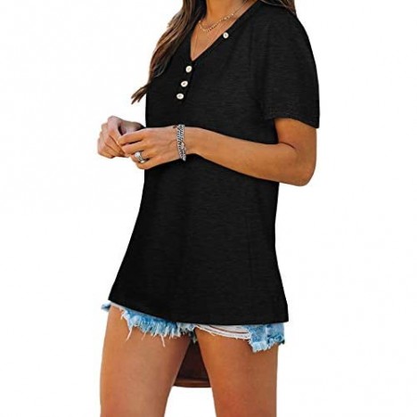 Vermisse Womens Short Sleeve T Shirts V Neck Summer Loose Henley Tunic Tops Blouses