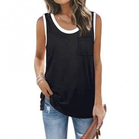 WIHOLL Womens Tank Tops Summer Loose Fit Color Block Casual Sleeveless Tshirts