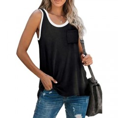 WIHOLL Womens Tank Tops Summer Loose Fit Color Block Casual Sleeveless Tshirts