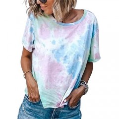 Women Tie-Dye Gradient Rainbow Tank Top Colorful Sleeveless Shirts V-Neck Vest Top