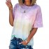 Womens Tie Dye Shirts Gradient Rainbow Top Summer Casual Loose Fit Short Sleeves Tee Tops